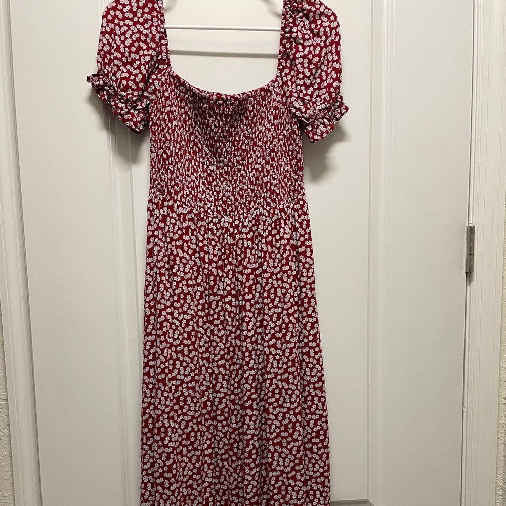 Red floral maxi dress